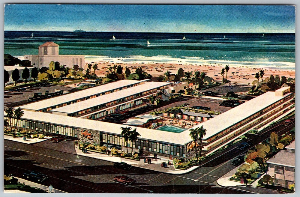 Vtg Postcard Doric Surf Rider Inn Santa Monica, CA 1950s