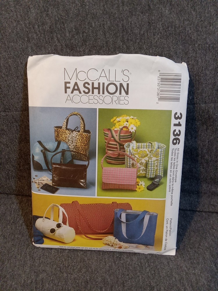 McCalls Fashion Accessories Pattern #3136 Uncut Purses And Handbags
