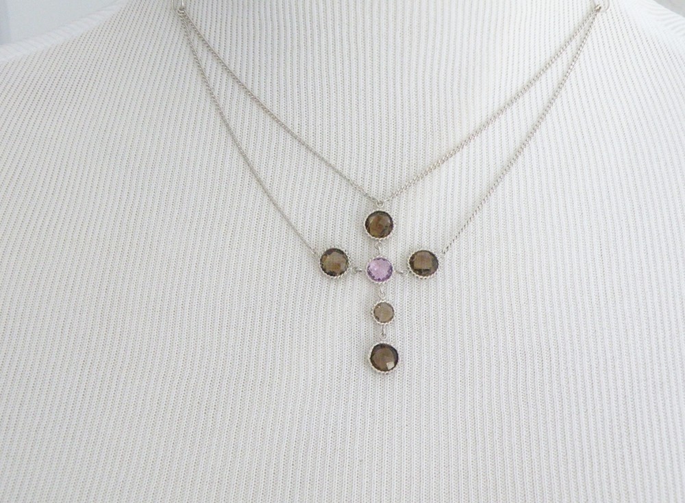 Vintage Sterling Silver 925 Natural Amethyst Lavalier Choker Necklace 16