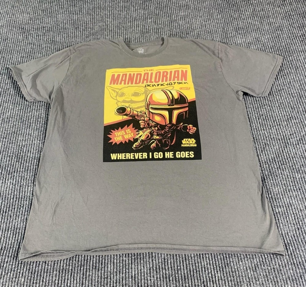 Star Wars T Shirt Mens XL Gray The Mandalorian Funko Short Sleeve Cotton Mando