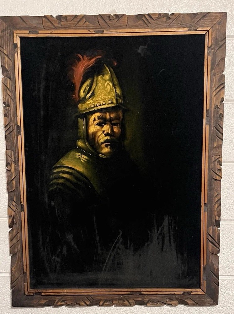 Velvet Art Rembrandt Man with Golden Helmet Original Velvet Painting 40x30