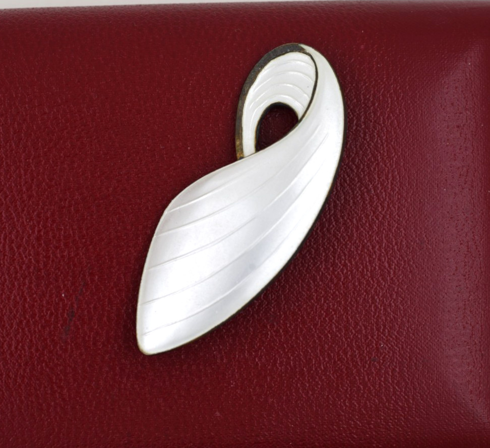 Volmer Bahner Sterling Silver Denmark Pin W/ White Enamel VINTAGE