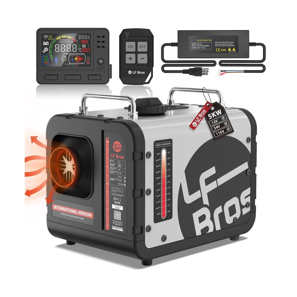 LF Bros 110V/12/24V 5KW Diesel Heater, All-in-One 5L Air Diesel Parking Space...