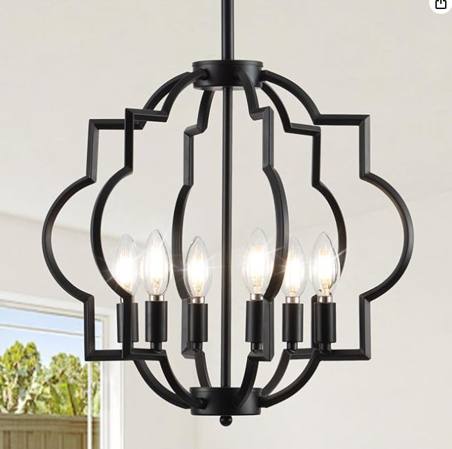 6-Light Farmhouse Chandelier Rustic Black Orb Pendant Light Fixture Dining Room