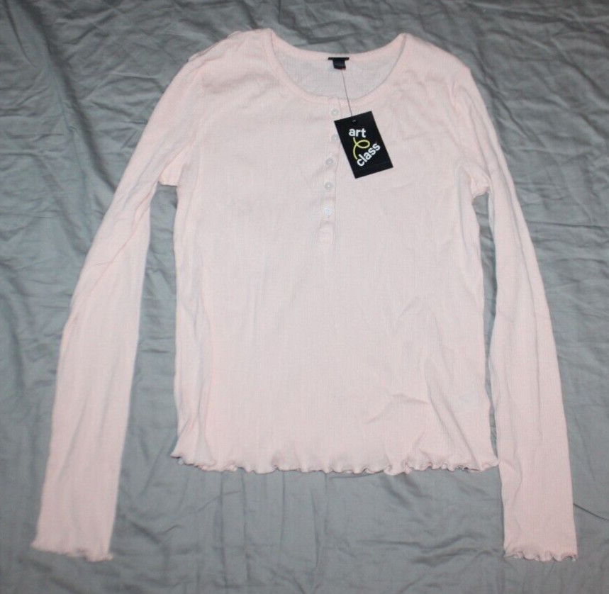 Art Class Girl's Size XXL 16/18 long Sleeve Ribbed Henley T-Shirt Blush