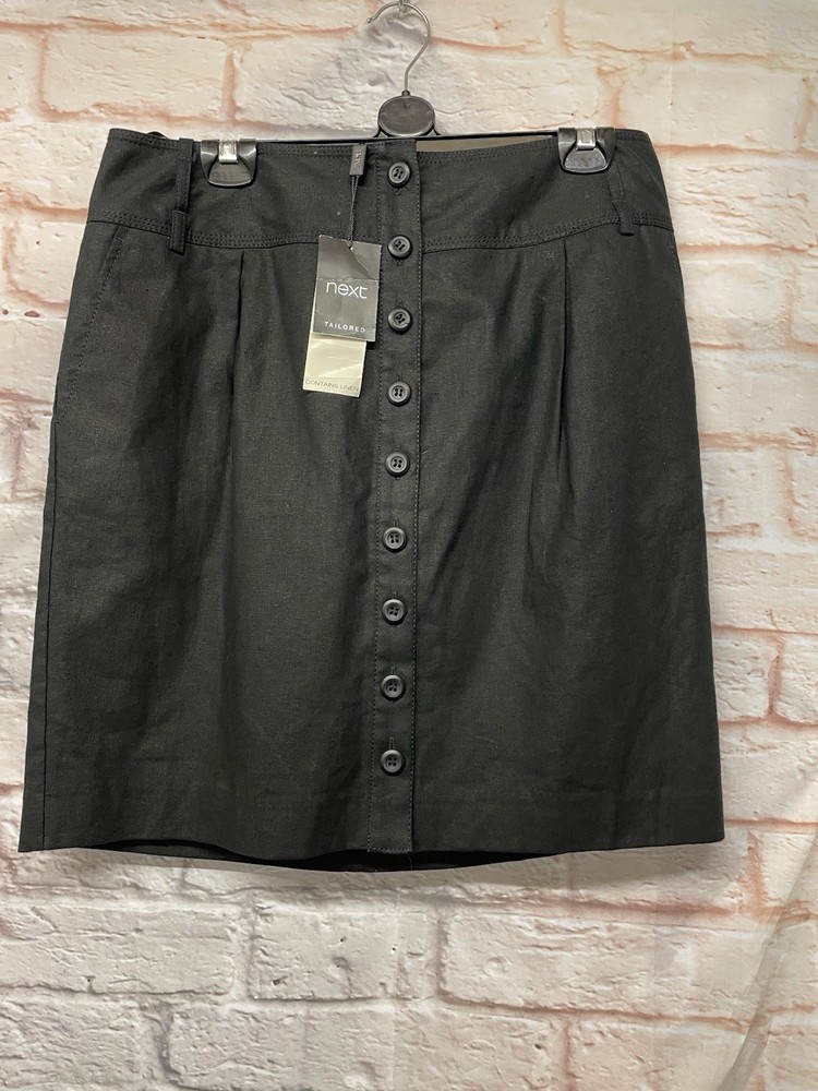 Tailored Black Linen Blend Skirt in Size 14