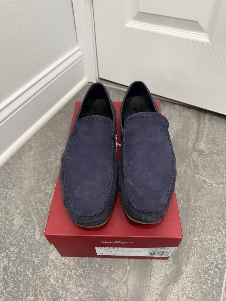 Salvatore Ferragamo Coast 2 Driving Loafers 11 E Navy Nubuck Italy
