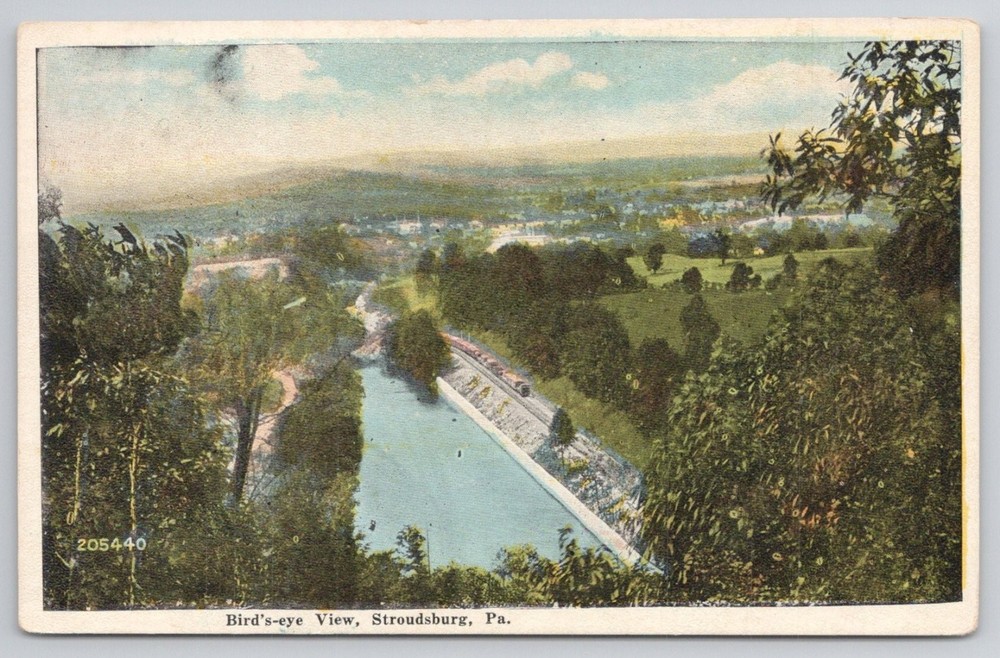 Stroudsburg PA Bird's-eye View Postcard Early 1900s Pennsylvania Town River