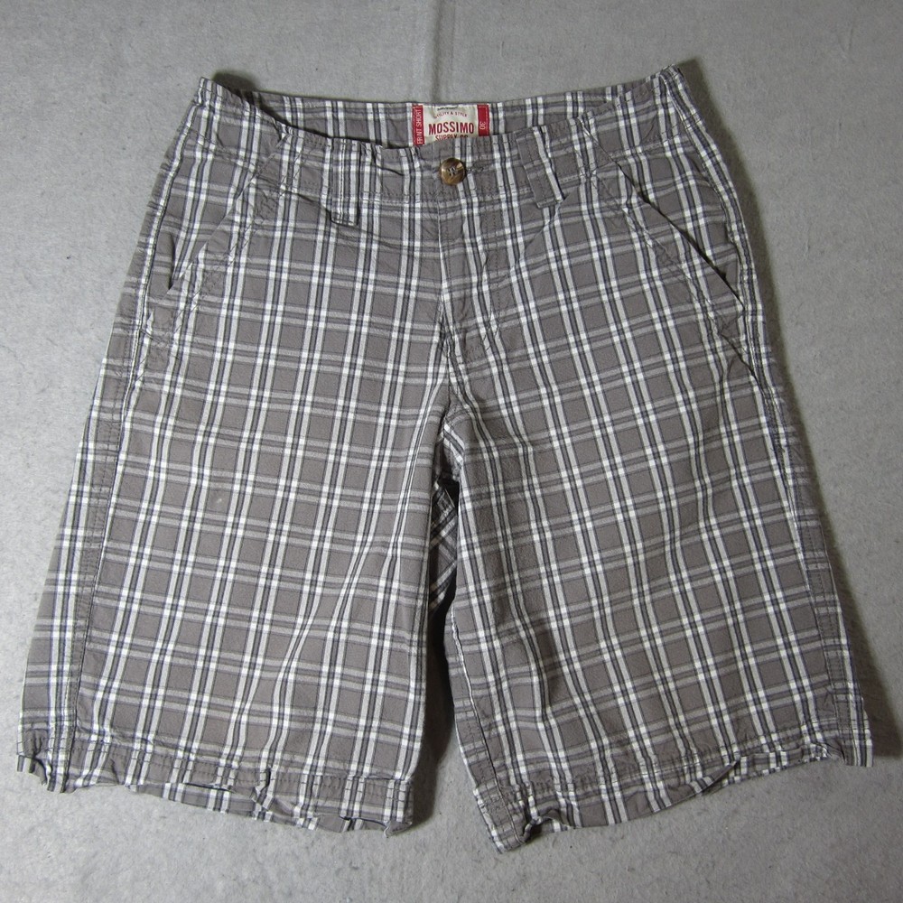 Mossimo Flat Front Chino Shorts Men's Sz 30 Gray Plaid 12