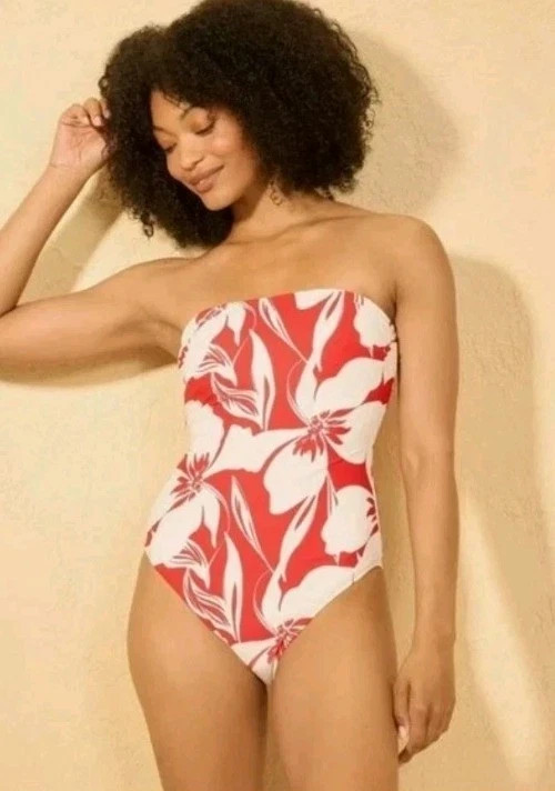 Women's Floral Print Bandeau High Leg Cheeky One Piece Swimsuit-Shade & Shore L