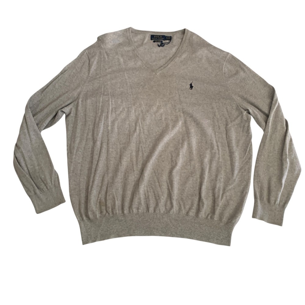 Polo Ralph Lauren Men's Size 2XL Embroidered V-Neck Pima Cotton Pullover Sweater