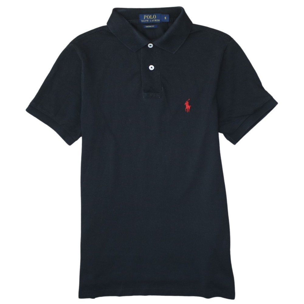 Polo Ralph Lauren Womens Polo Shirt Black Cotton Red Pony Embroidered Knit S