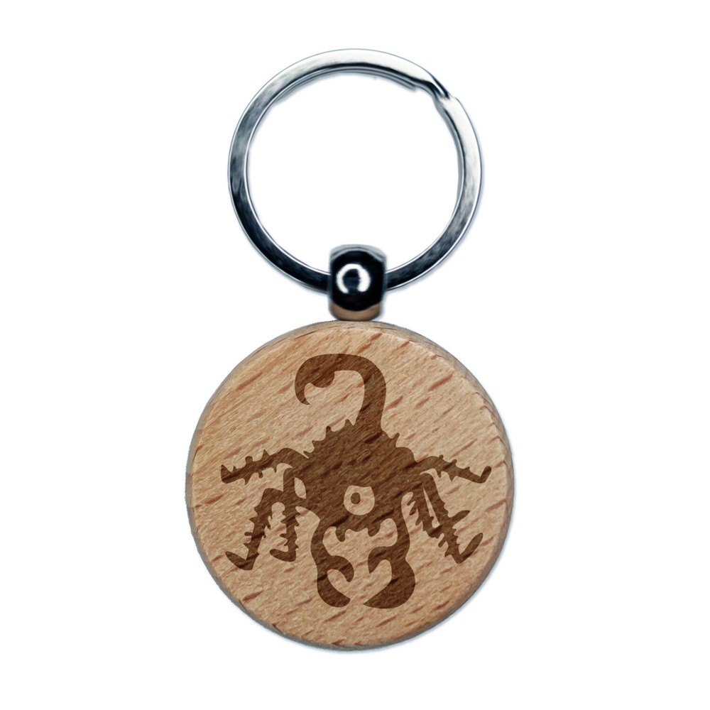 Creepy Scorpion Bug Engraved Wooden Keychain Charm Tag