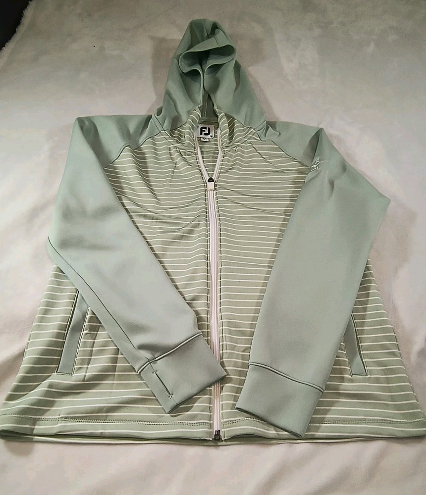 FootJoy FJ Women's Full Zip Golf Hoodie Sage Green Striped Jacket Size M...
