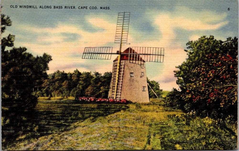Vintage Tichnor Postcard Old Windmill Bass River Cape Cod Mass 1940s Posted