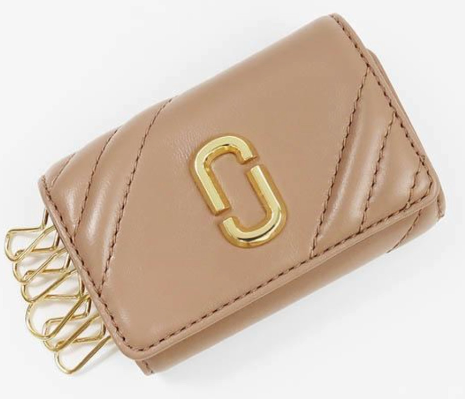 MARC JACOBS  Double J Logo Key Case Dusty Beige Leather - NEW