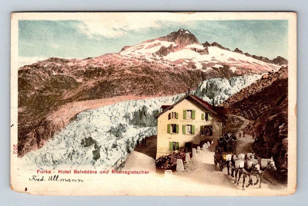 Switzerland- Furka Pass Hotel Belvedere Rhone Glacier Old Post Vintage Postcard
