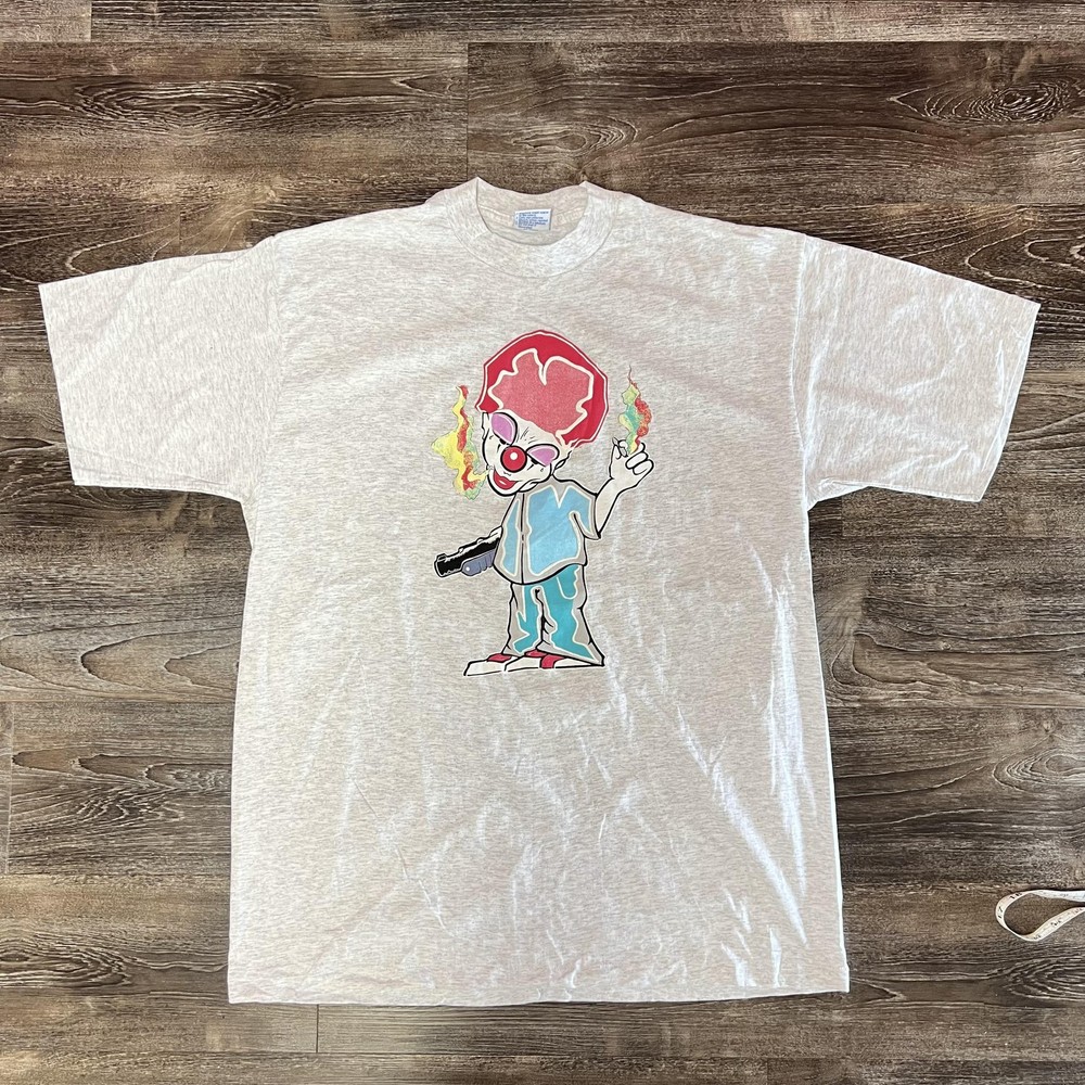 Vintage Streetwear Gangster Clown Shirt Mens XL Gray Graffiti US 90s Skate Tee