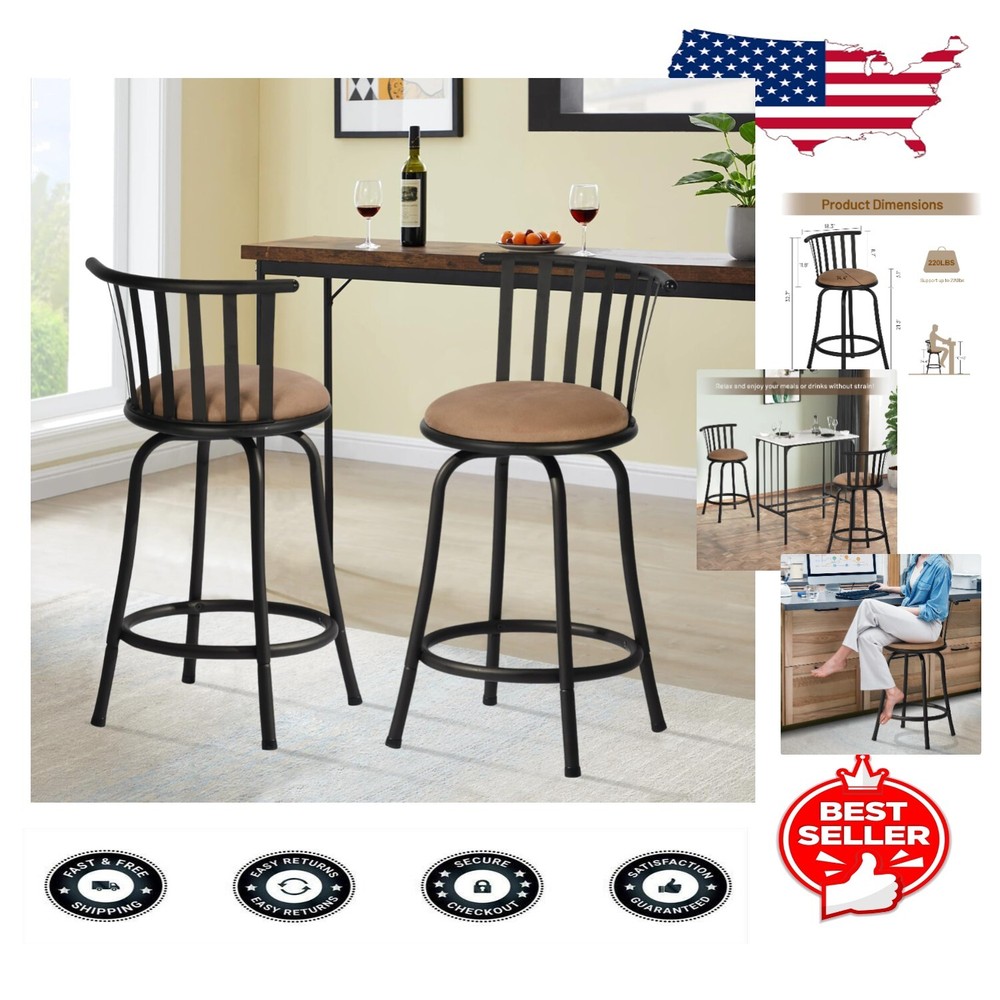 Stylish 24-Inch Swivel Barstools Set of 2 in Rustic Brown & Black