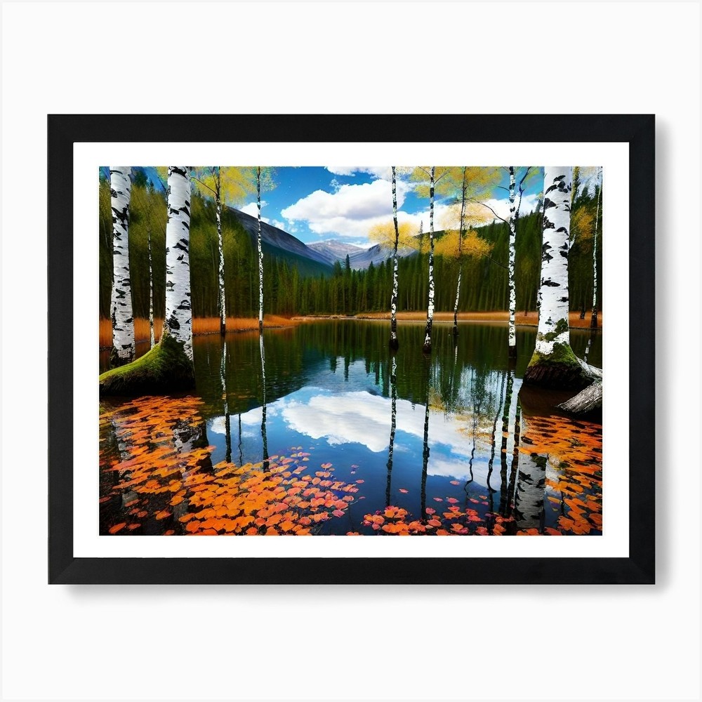 Autumn Birch Trees Framed Art Print Canvas Wall Decor Picture  