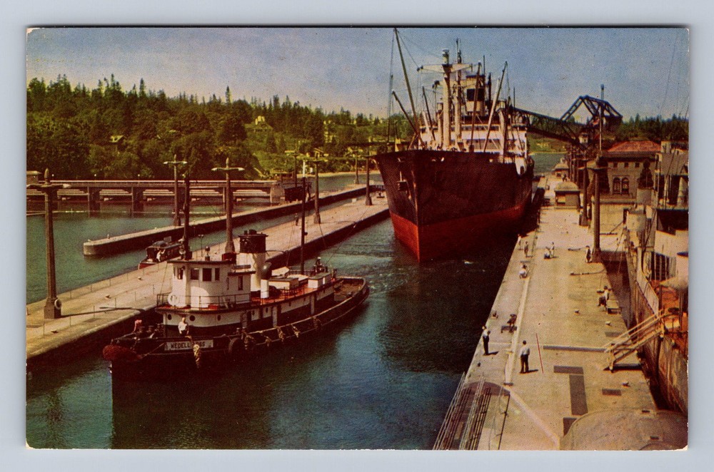Seattle WA-Washington Government Locks Vintage Postcard