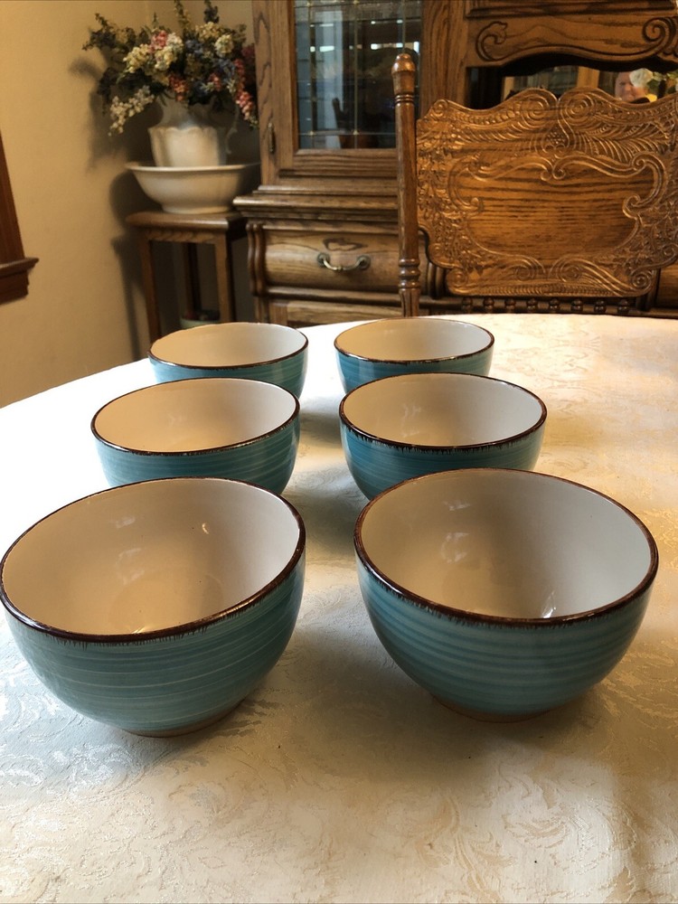 Set Of 6 Blue Swirl Royal Norfolk Ceramic Cereal Soup Bowls