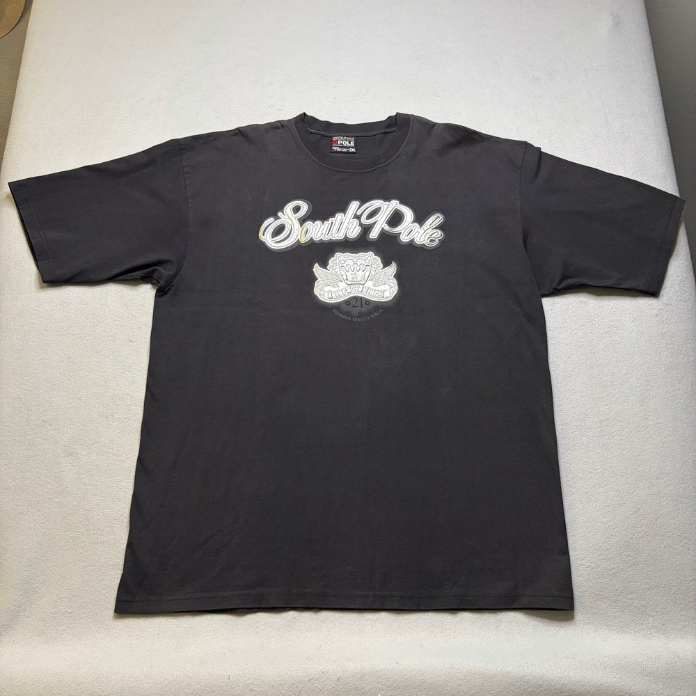 Y2K South Pole Graphic T Shirt Men’s 2XL Black Hip Hop Streetwear Tee Baggy Loos