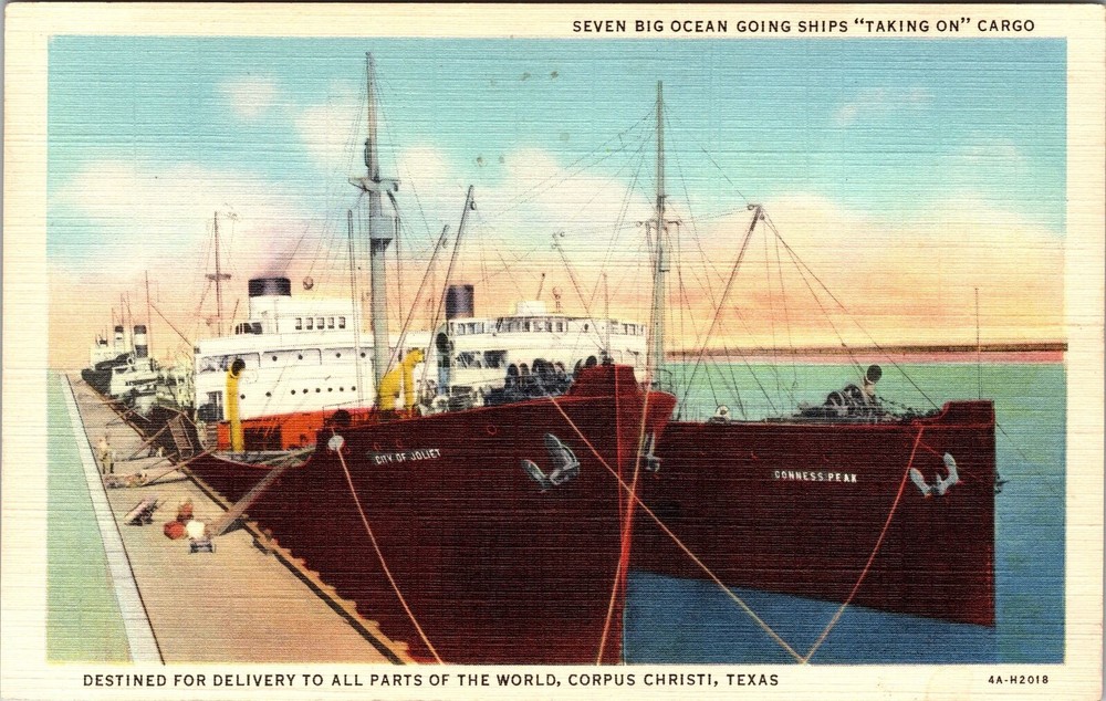 Corpus Christi TX-Texas, Seven Big Ocean, Ships, Vintage Postcard