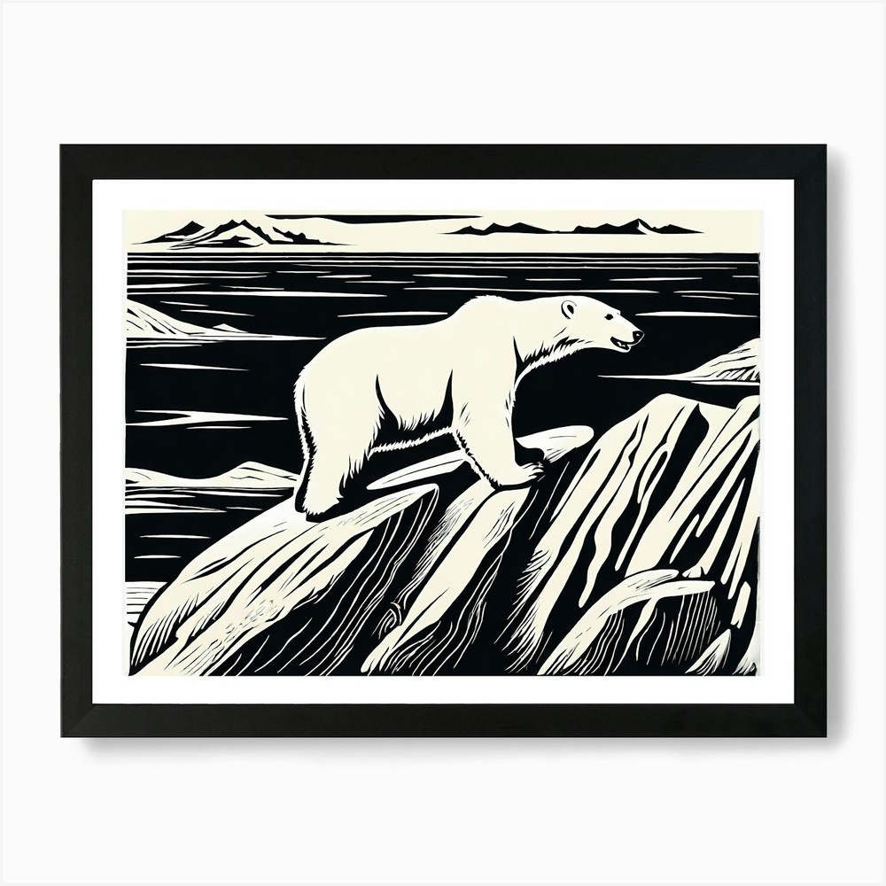 Polar Bear Arctic Wildlife Framed Wall Art Canvas Print