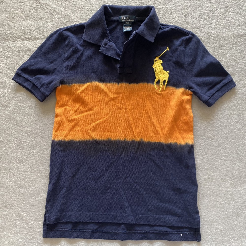 Polo Ralph Lauren Boys Navy Colorblock Dip-Dye Big Pony Short Sleeve Polo Shirt