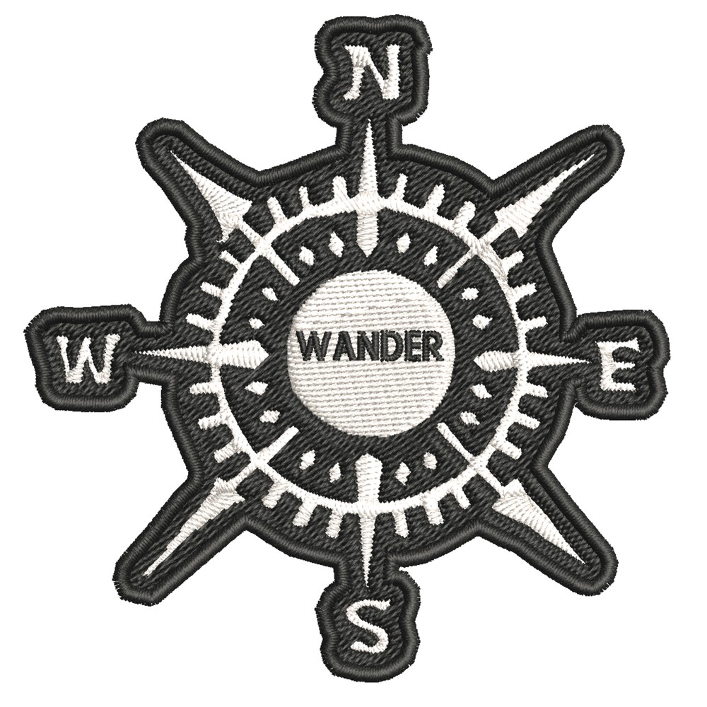 Wander Compass Black Patch Embroidered iron-on Applique Travel Souvenir
