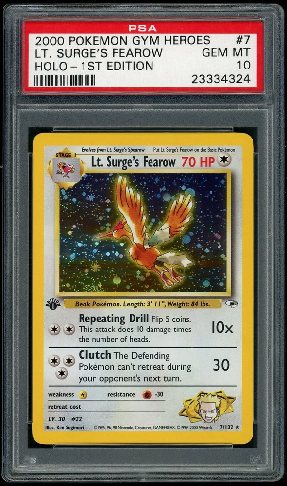 Pokemon Lt. Surge's Fearow 2000 Gym Heroes #7 1St Edition Holo Psa 10RCH IS ACCEPTING CONSIGNMENTS! UP TO 95% PAYOUTS!