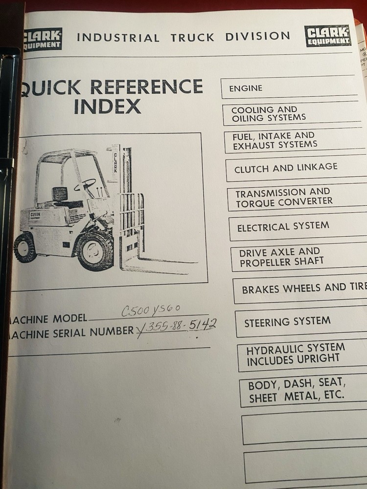 Original ! CLARK C-500 Y560 Quick Reference Index MANUAL CATALOG FORK LIFT