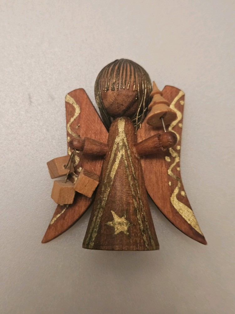 Vintage Feri Wooden Christmas MinatureAngel Ornament Made In Italy