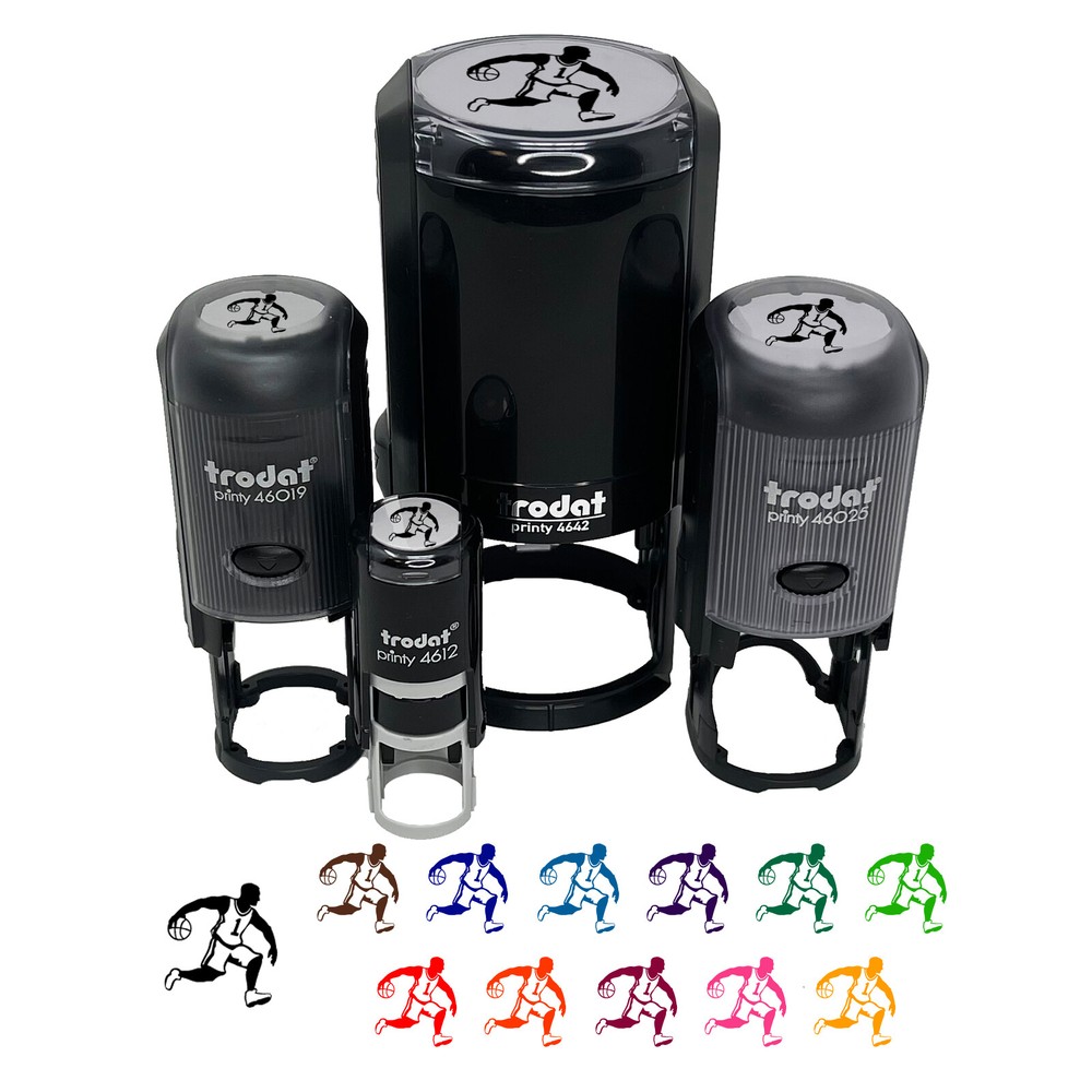 Basketball Player Dribbling Ball Running Self-Inking Rubber Stamp Ink Stamper