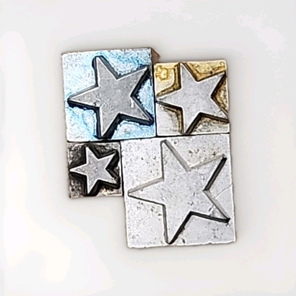 4 Antique Metal Letterpress Print Block Solid Star Stamps 4 Sizes