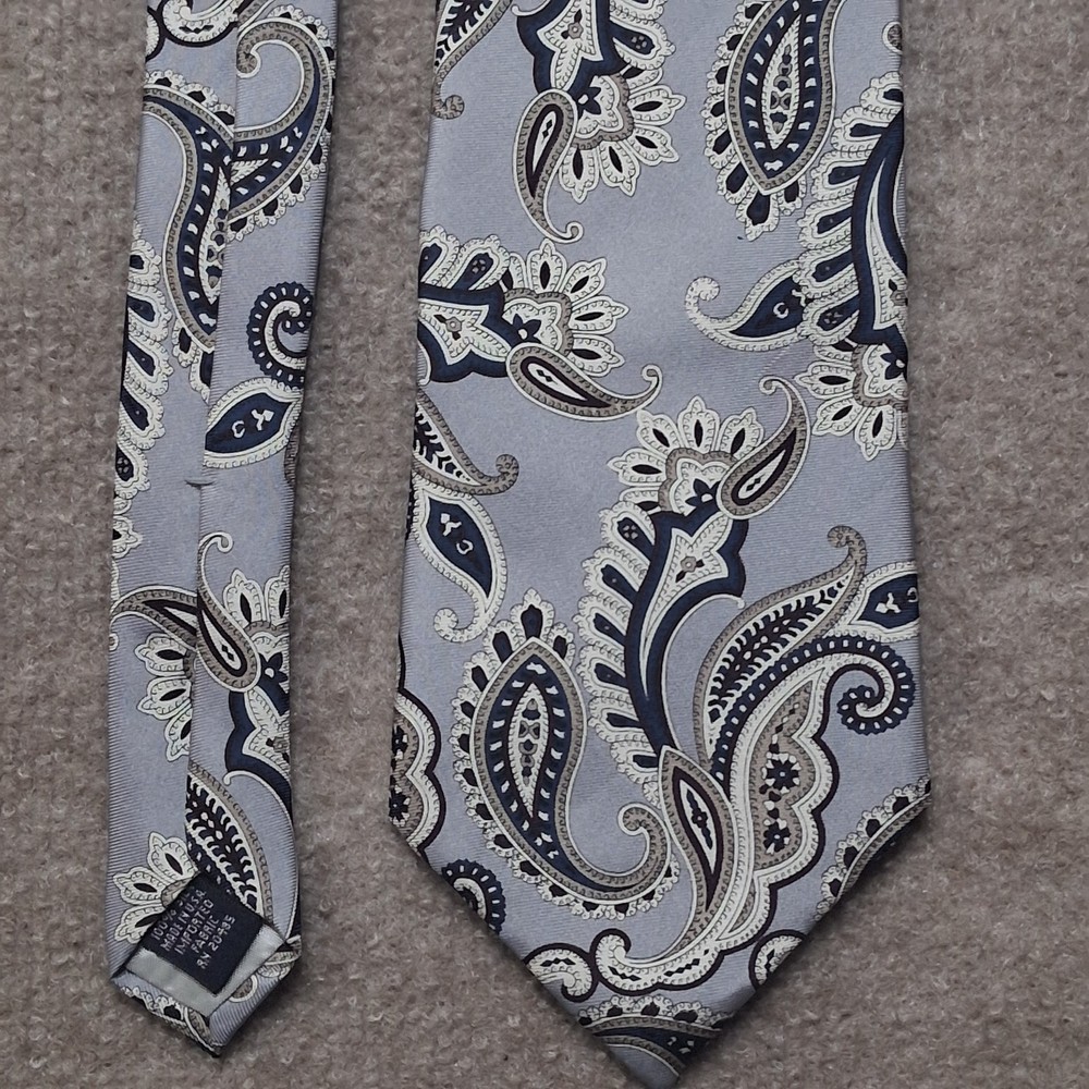 Stafford Mens Silk Tie Blue Navy Gray Beige Bold Paisley 4