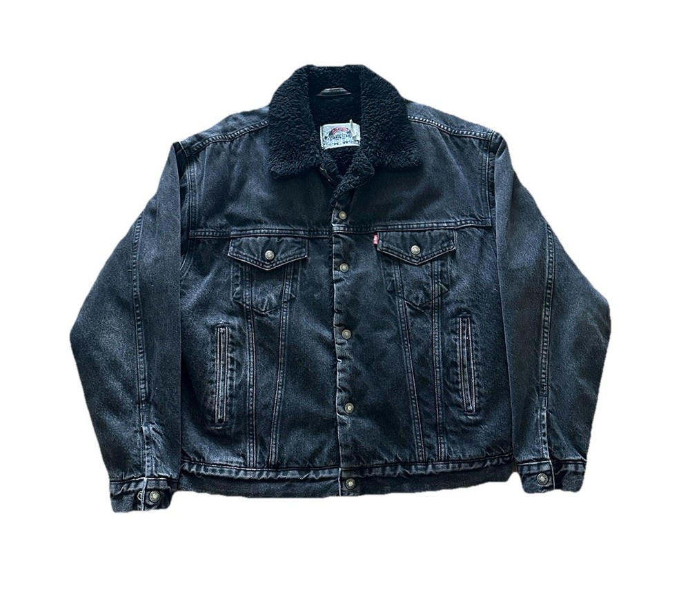 Vintage Levis Jacket Mens Large Black Sherpa Lined Trucker Type 3 Denim USA 90s