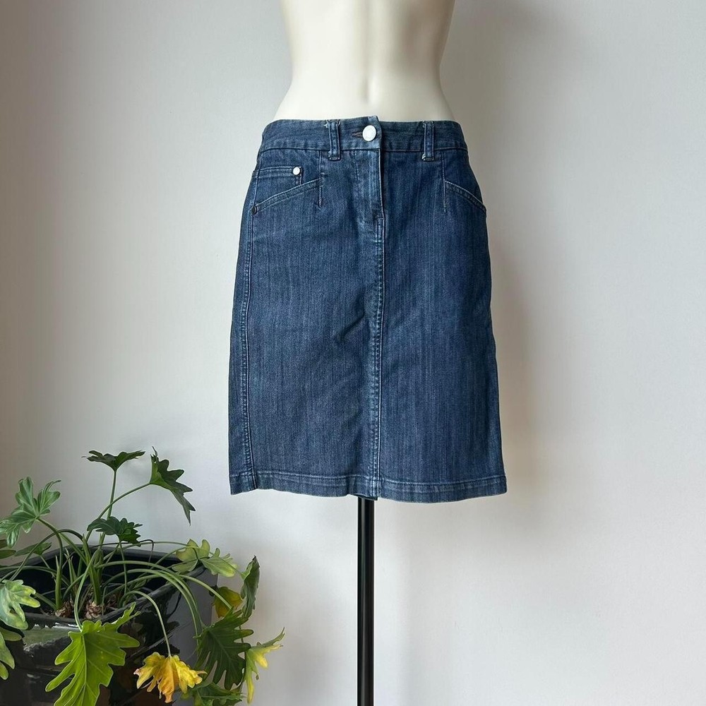 Jacquie Womens Dark Denim Midi Skirt with Back Pleat Detail