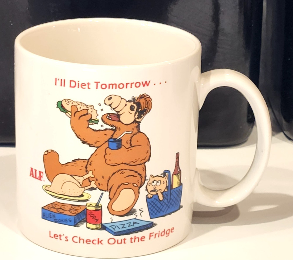 1987 Alf  Coffee Cup Mug  TV Alien Productions 90's I'll Diet Tomorrow Russ