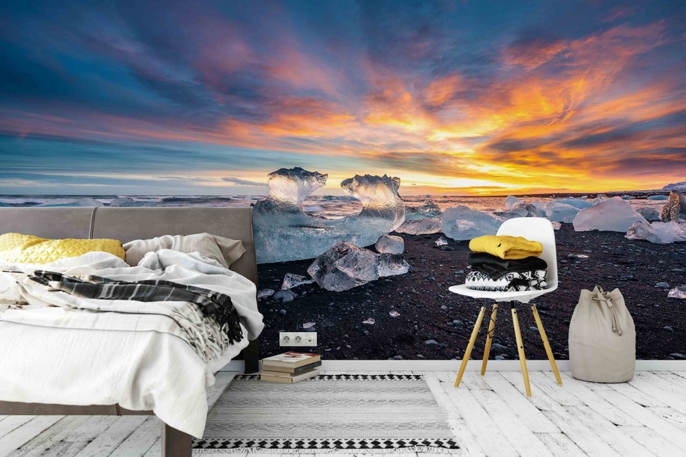 3D Beach Ice Cubes Sunset Landscape Wall Murals Wallpaper Murals Wall Sticker