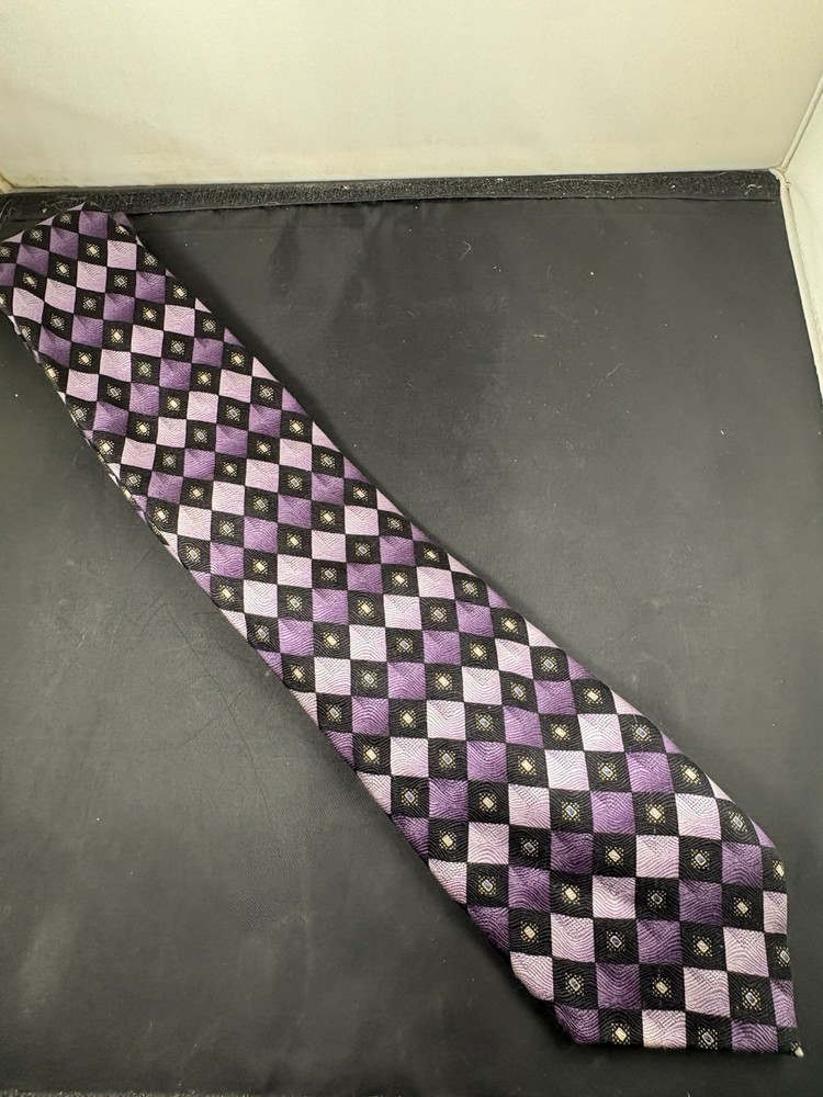 Zanetti 100% Silk Men’s Tie Purple And Black Geometric Pattern