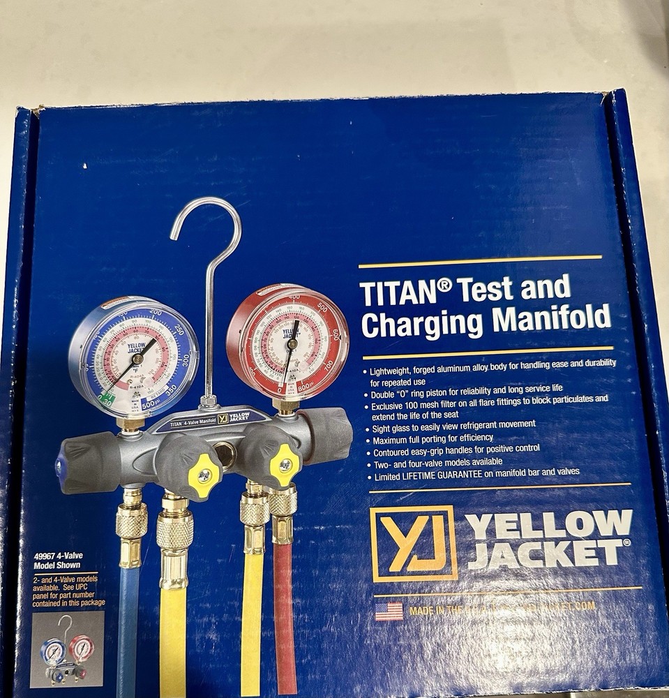 YELLOW JACKET Titan 4-Valve Manifold Gauge Set for R-410A R-22 Charging & Test