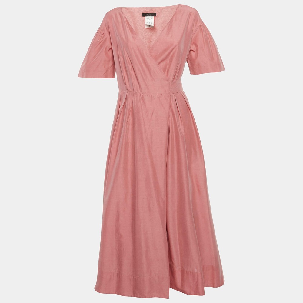 Max Mara Pink Cotton Blend Midi Wrap Dress L
