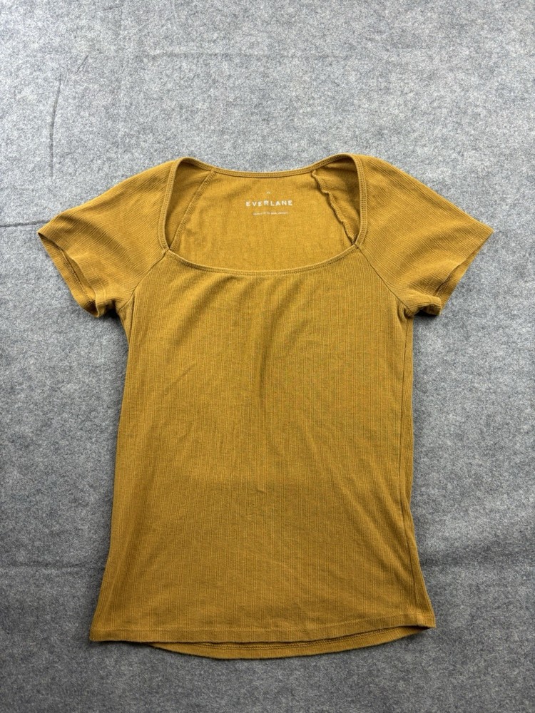 Everlane Womens XS Cotton Scoop Neck Pointelle Rib Yellow Short Sleeve T-Shirt