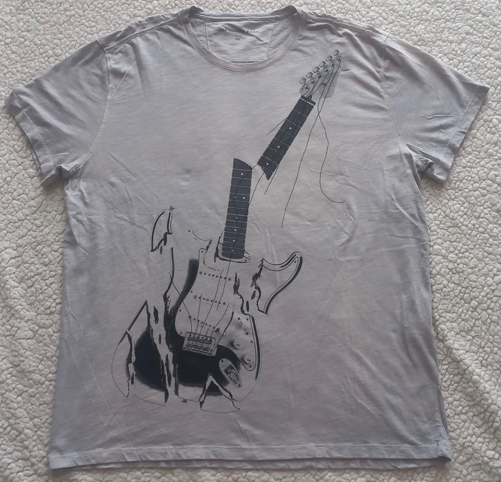 John Varvatos Star USA Men's Stone Wash Gray Broken Guitar Graphic T-Shirt XXL