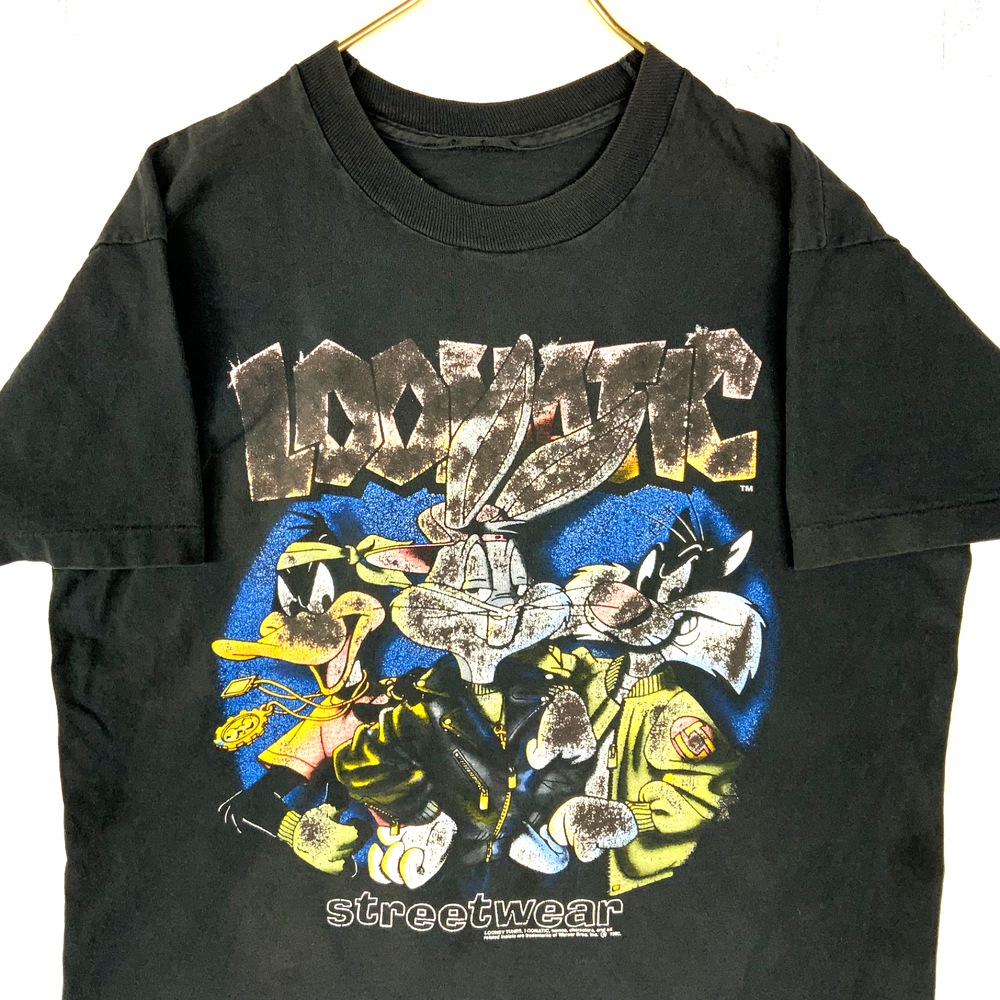 Vintage 1992 Looney Tunes Loonatic Bugs Bunny Black T-Shirt Large 90s Cartoon
