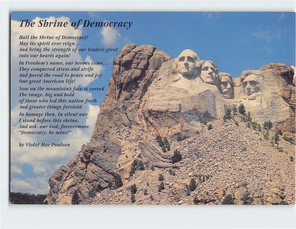 Postcard Shrine of Democracy Poem Mt. Rushmore Black Hills South Dakota USA