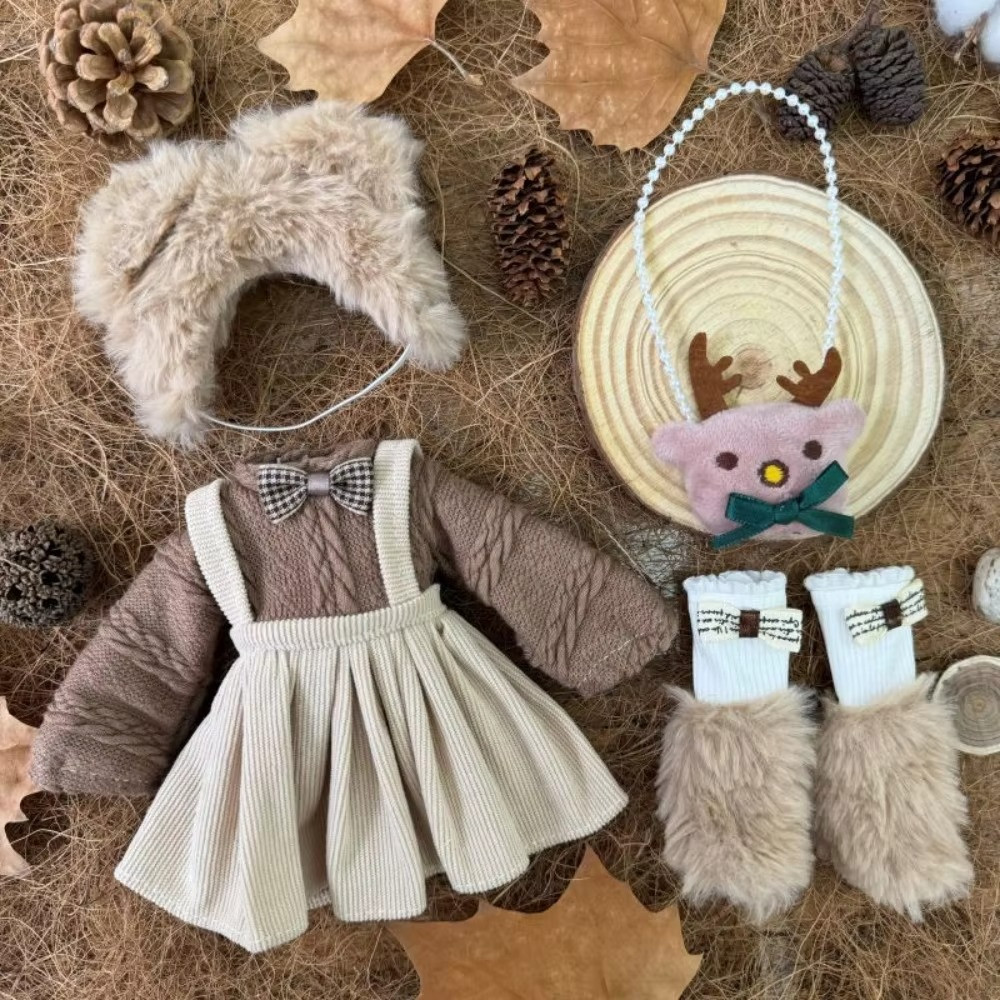 Winter Outfit Fur Hat Sweater Dress Socks Deer Bag Clothes Set for 12'' Blythe
