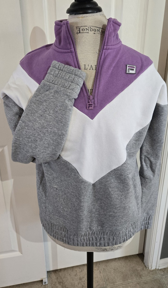 FILA Women's Colorblock 1/4 Zip Sweatshirt Purple Gray White Size M
